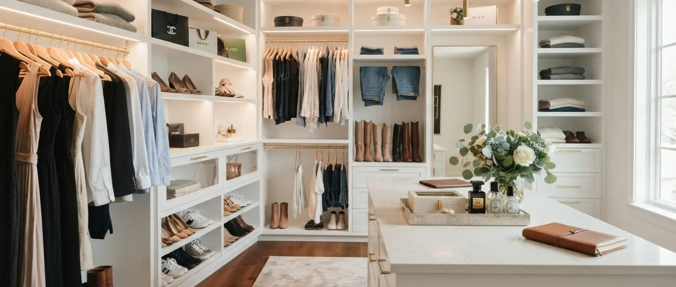 A custom walk-in closet installed in a Toronto home by Closet Form